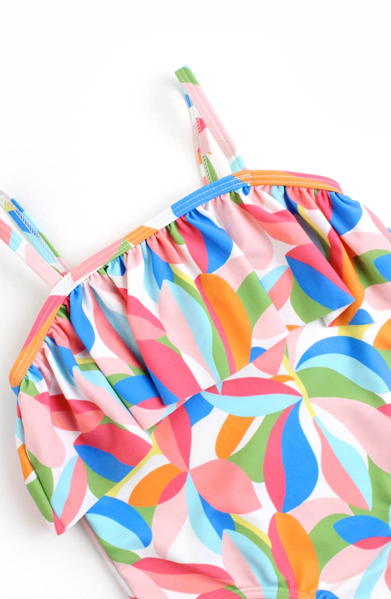 RuffleButts Tropical Adventure Ruffle One-Piece Swimsuit & Headband Set, Alternate, color, Pink