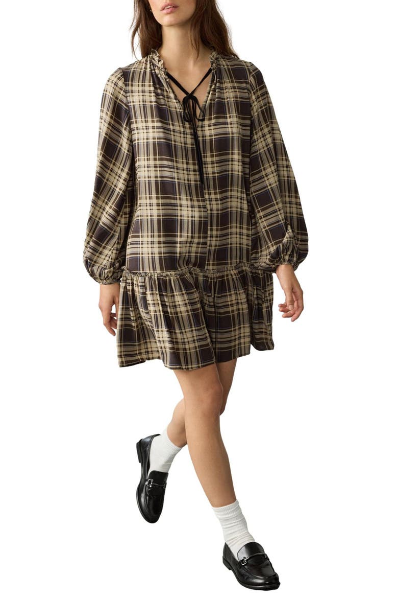 Check Print Long Sleeve Minidress, Main, color, CHECK