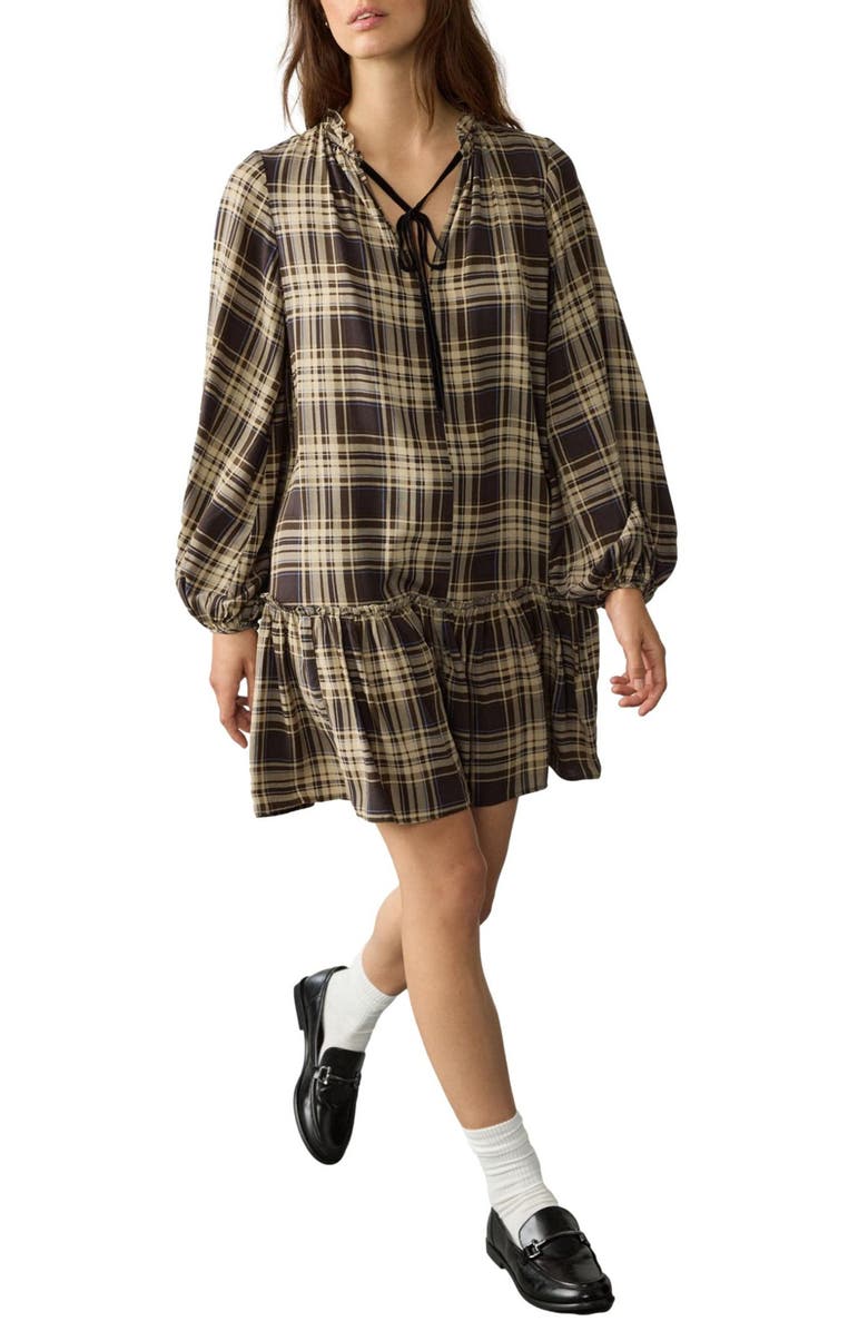 NEXT Check Print Long Sleeve Minidress, Main, color, Check