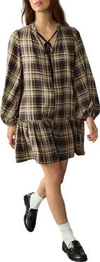 NEXT Check Print Long Sleeve Minidress