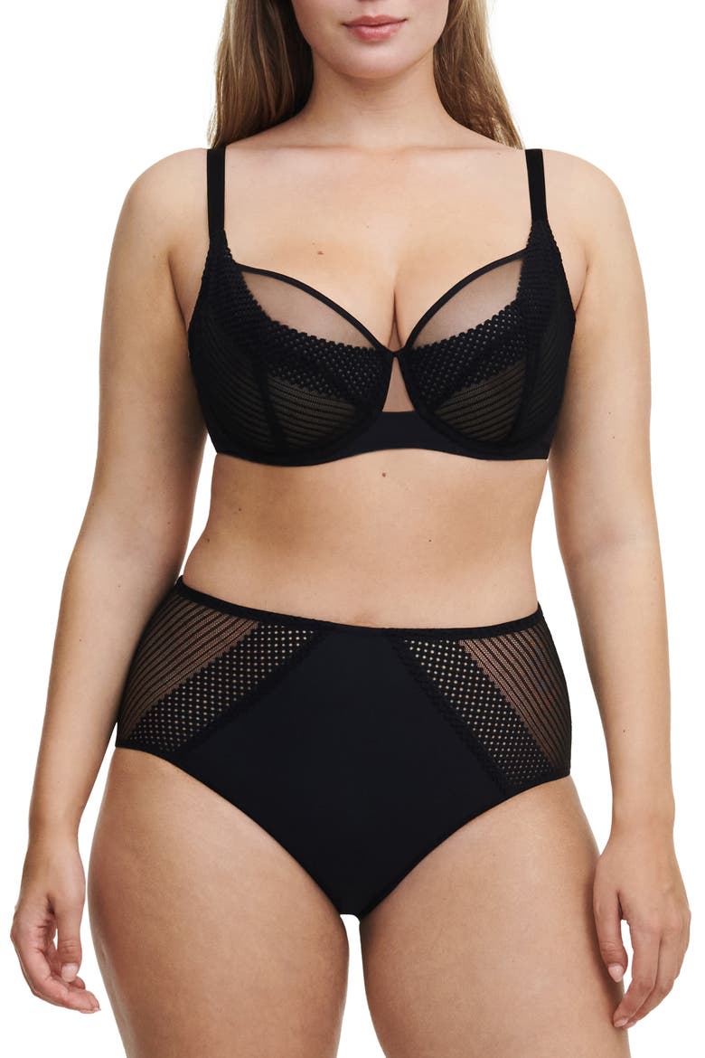 Lace Trim High Waist Briefs, Alternate, color, BLACK