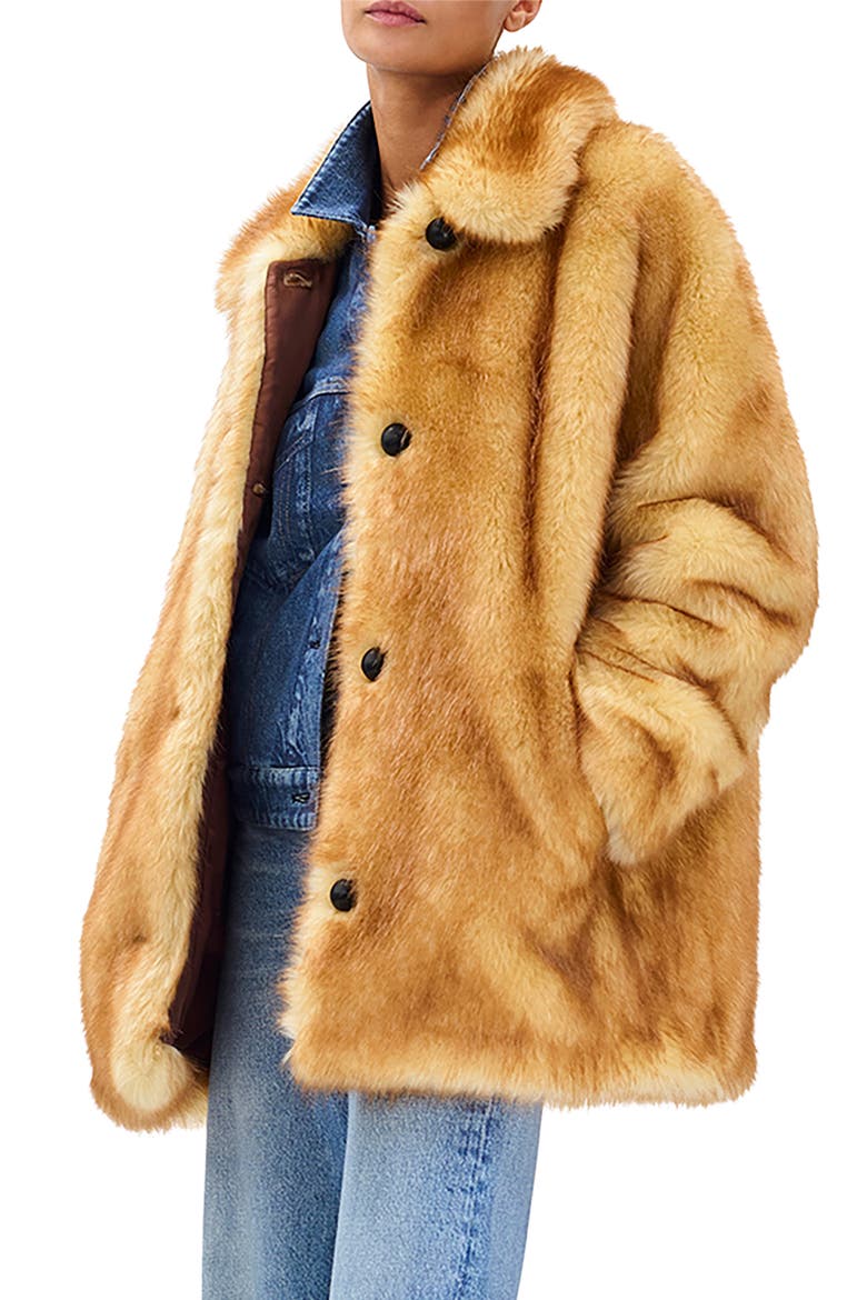 Brenna Faux Fur Coat, Alternate, color, BROWN