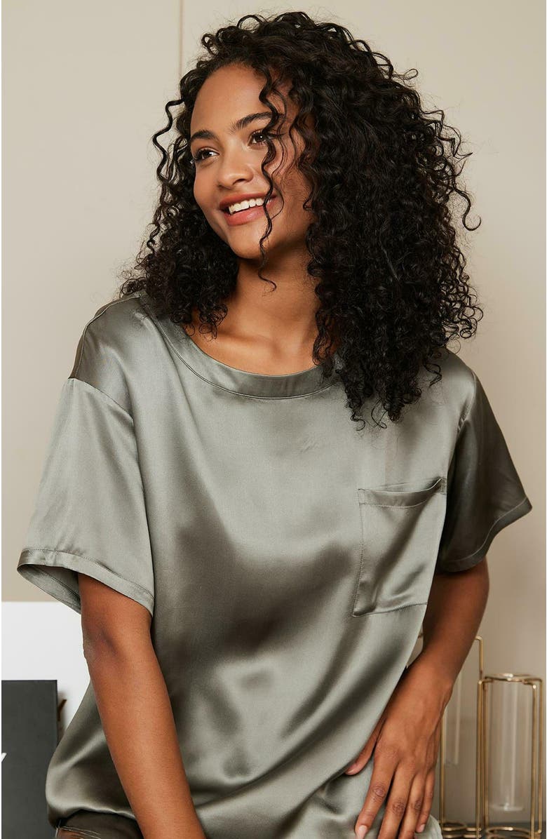 SILKSILKY Pure Silk Casual Womens Sleep Tee, Alternate, color, 