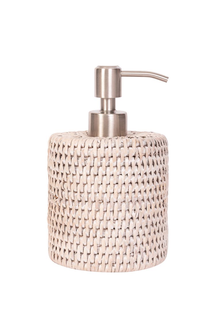 Artifacts Rattan Stainless Steel Polished Finish Soap Pump Dispenser, Alternate, color, White Wash