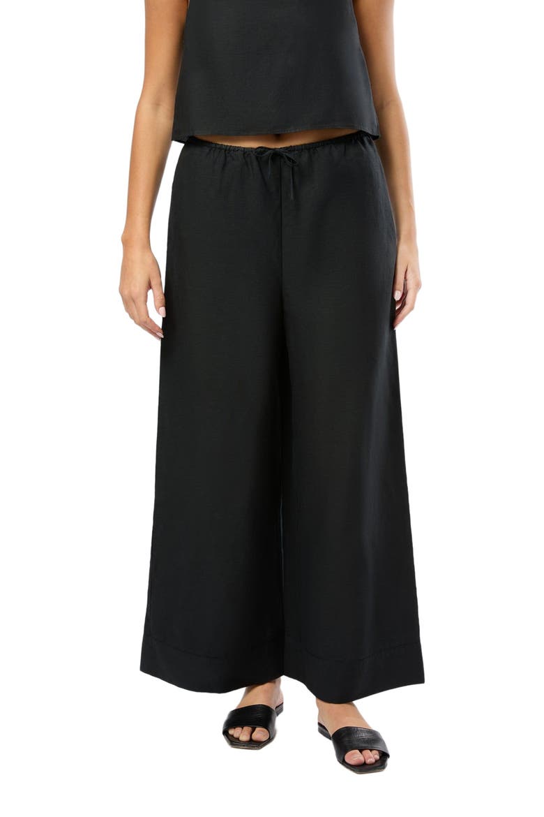 Air Linen Wide Leg Drawstring Pant, Alternate, color, BLACK