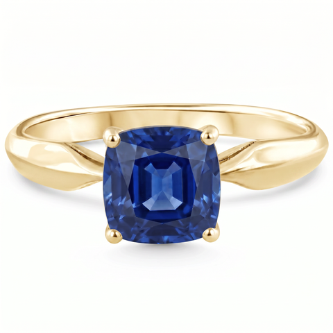 Certified 2Ct Cushion Blue Sapphire Solitaire Engagemet Ring 14k Gold Lab Grown