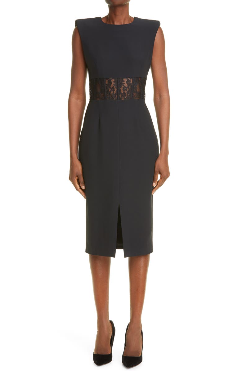 McQueen Alexander McQueen Lace Corset Crêpe Sheath Dress, Main, color,