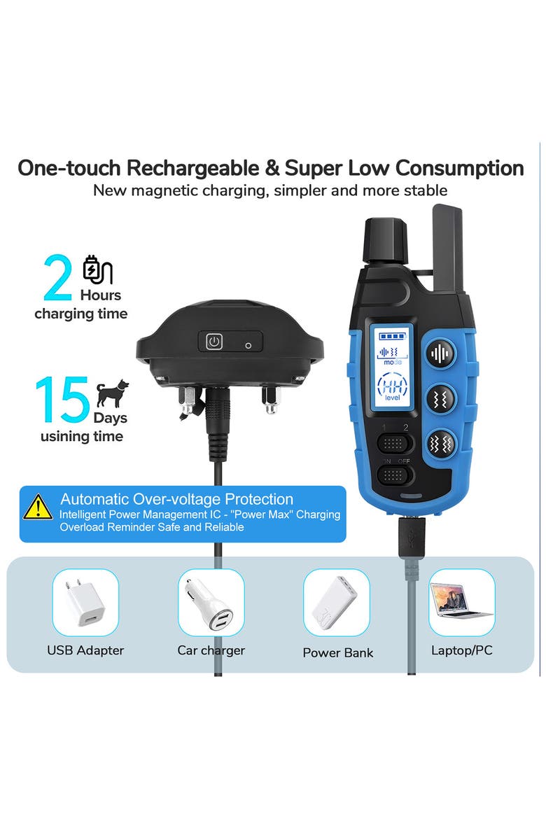 Ranger 1-to-2 Dog 650-Yard Range 16-Level Vibration and Sound Training Dog Collar, Alternate, color, BLUE