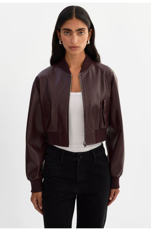 EVELIN | Cropped Faux Leather Bomber Jacket