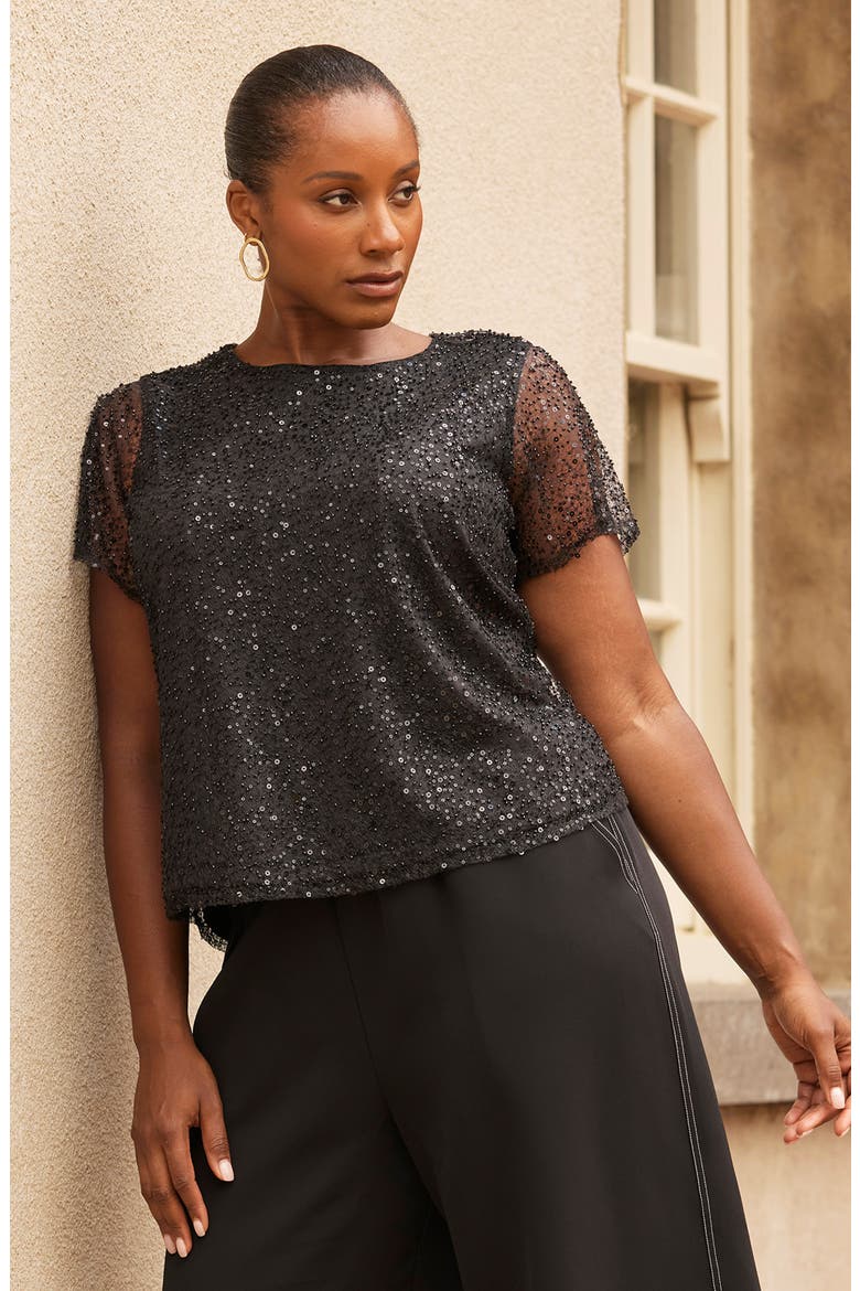 Zaya Sequin Layered Top, Alternate, color, BLACK
