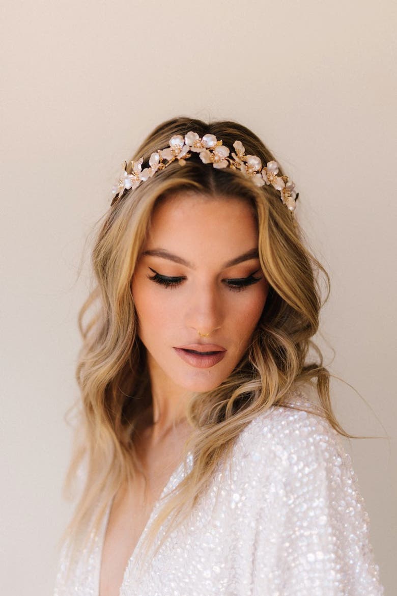 Tatum Bridal Headpiece, Main, color, Gold