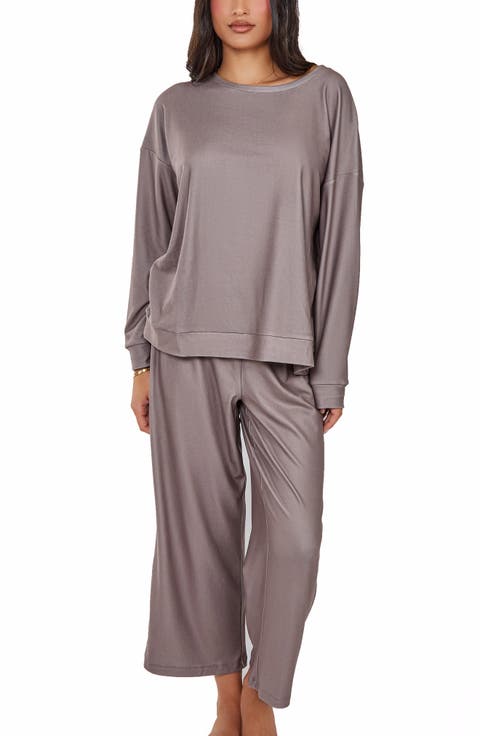 Premium Knit Sweatshirt and Wide-Leg Pants Set