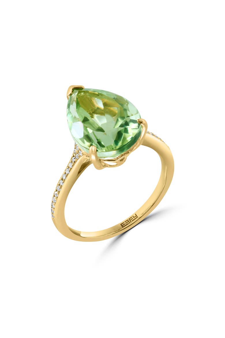 14K Yellow Gold Pear Cut Prasiolite Diamond Band Ring, Alternate, color, GREEN