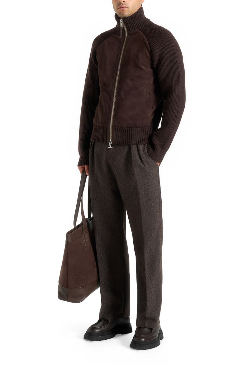 Pierre Relaxed Fit Melange Pleated Tailored Trousers, Alternate, color, Brown