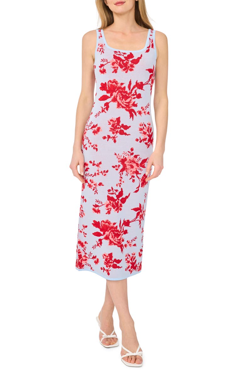 Ted Baker Floral Sleeveless Sweater Dress with Cardigan, Main, color, Dusty Sky Blue