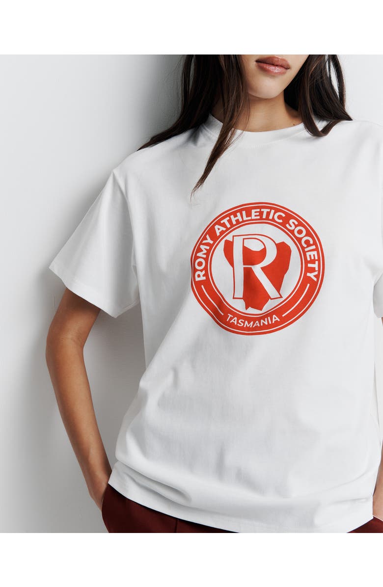 Romy the Brand Romy Athletic Society Heritage Tee, Alternate, color, White + Print