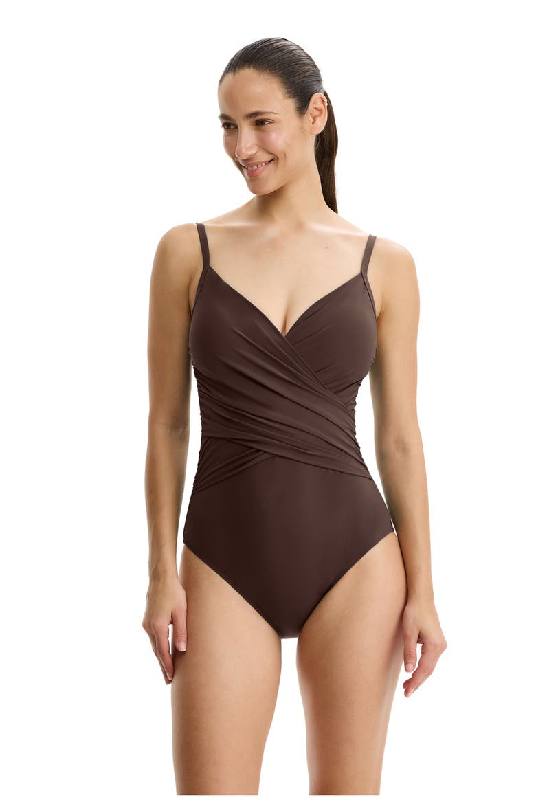 Tutti Frutti V-Neck Surplice One Piece, Main, color, Espresso