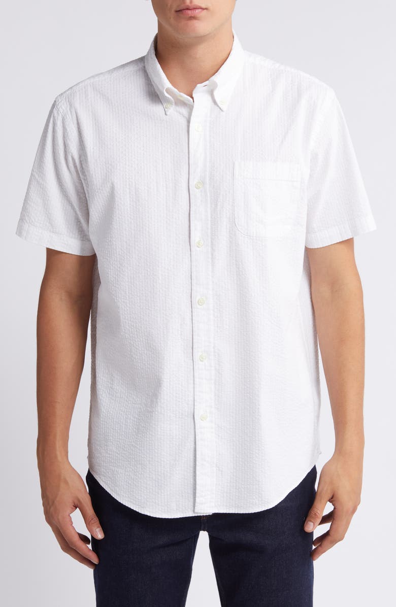Brooks Brothers Regular Fit Solid Cotton Seersucker Short Sleeve Button-Down Shirt, Main, color,