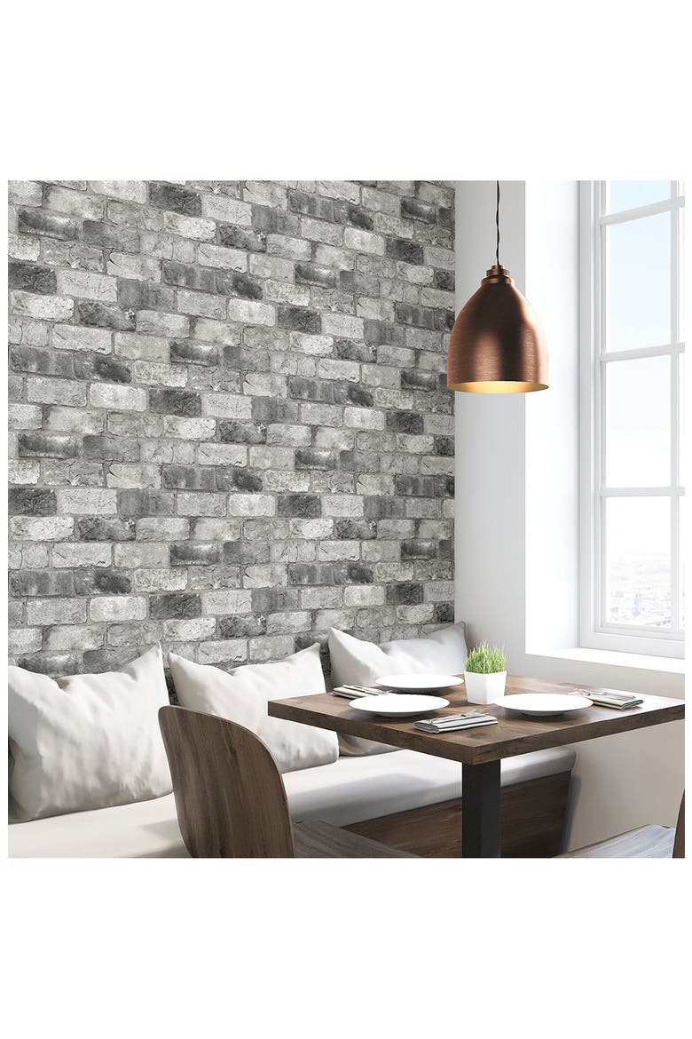 Grey London Brick Peel & Stick Wallpaper, Alternate, color, GREY