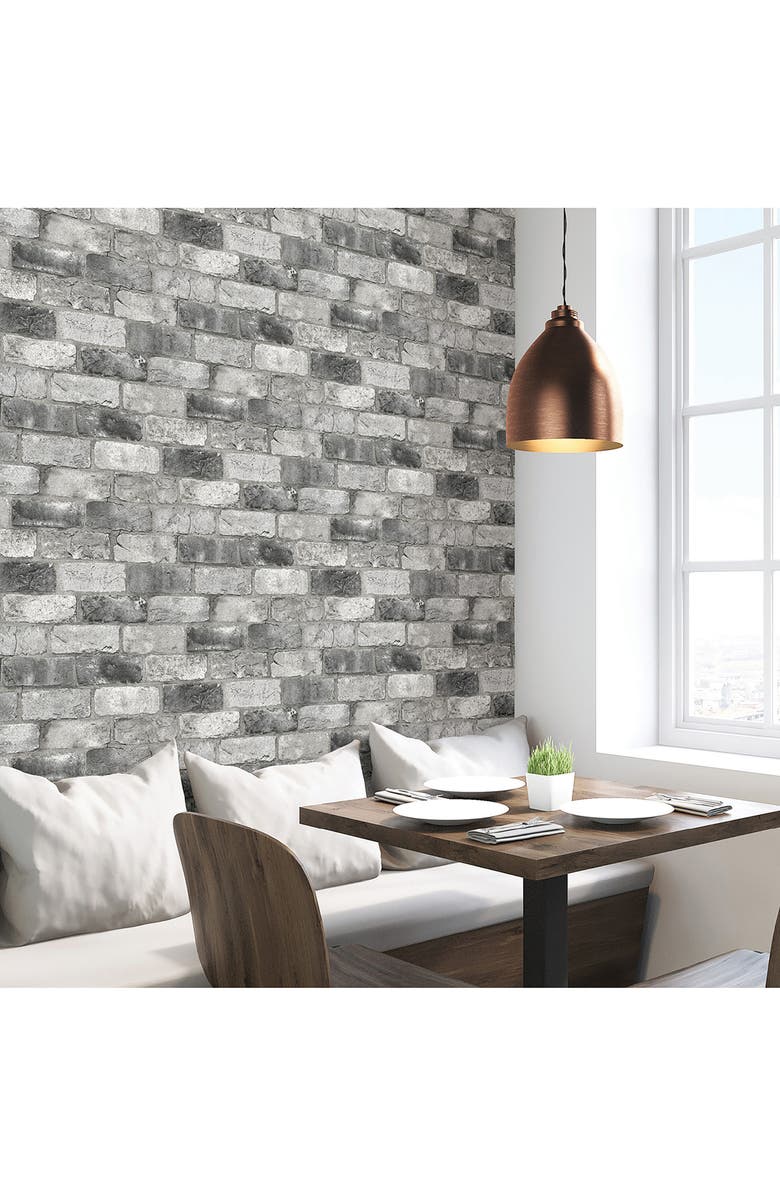 Wallpops Grey London Brick Peel & Stick Wallpaper, Alternate, color, Grey