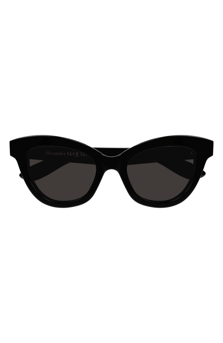 McQueen 51mm Cat Eye Sunglasses, Main, color, Black