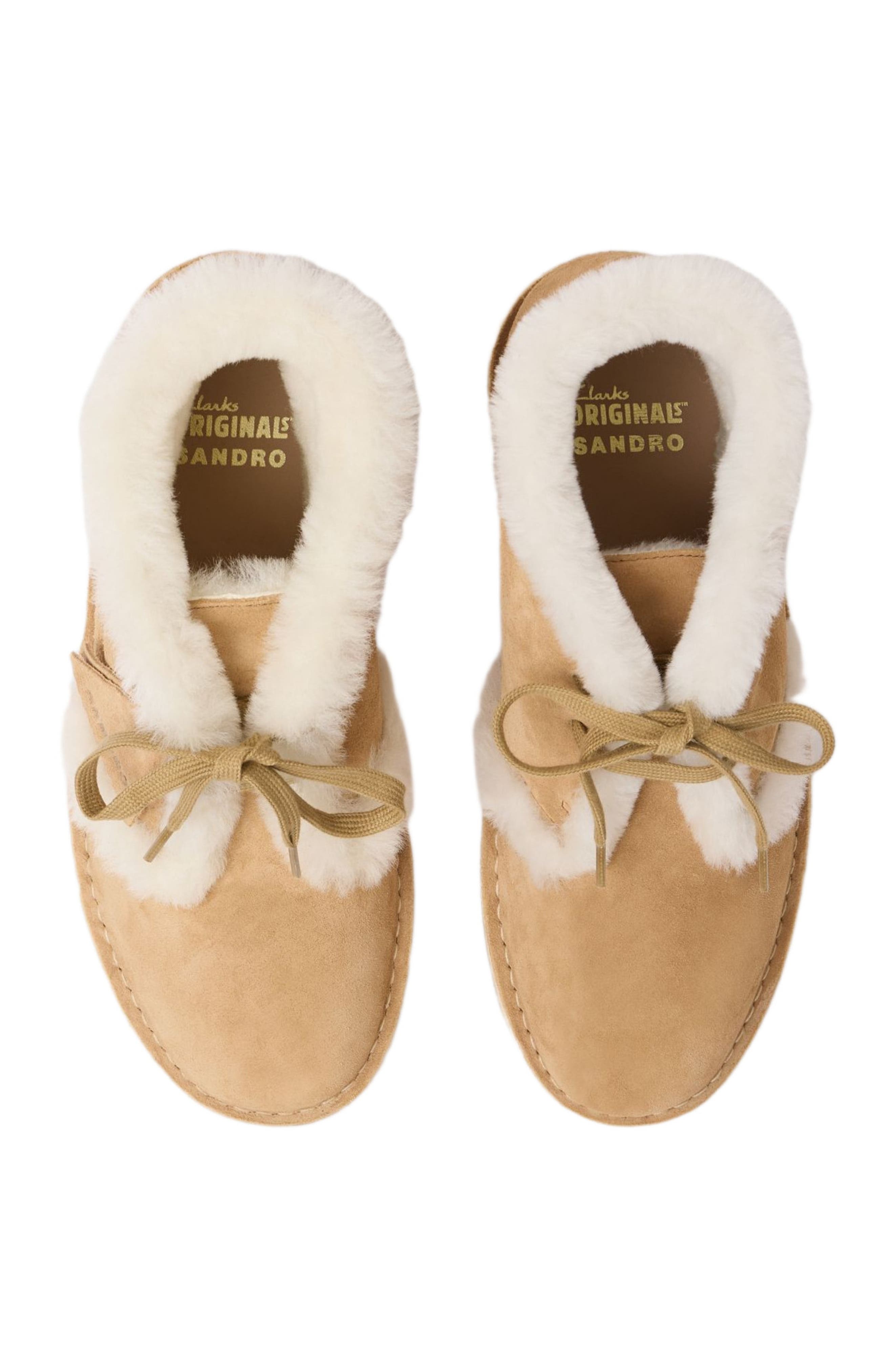 SANDRO Shearling Desert Boots, Alternate, color, Beige