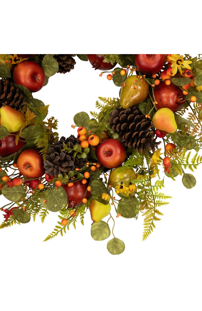 Northlight Apples, Pears and Ferns Artificial Fall Harvest Wreath - 26", Alternate, color, Green