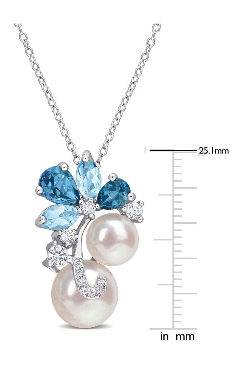 Blue Topaz, Lab-Grown White Sapphire & Cultured Pearl Pendant Necklace, Alternate, color, BLUE