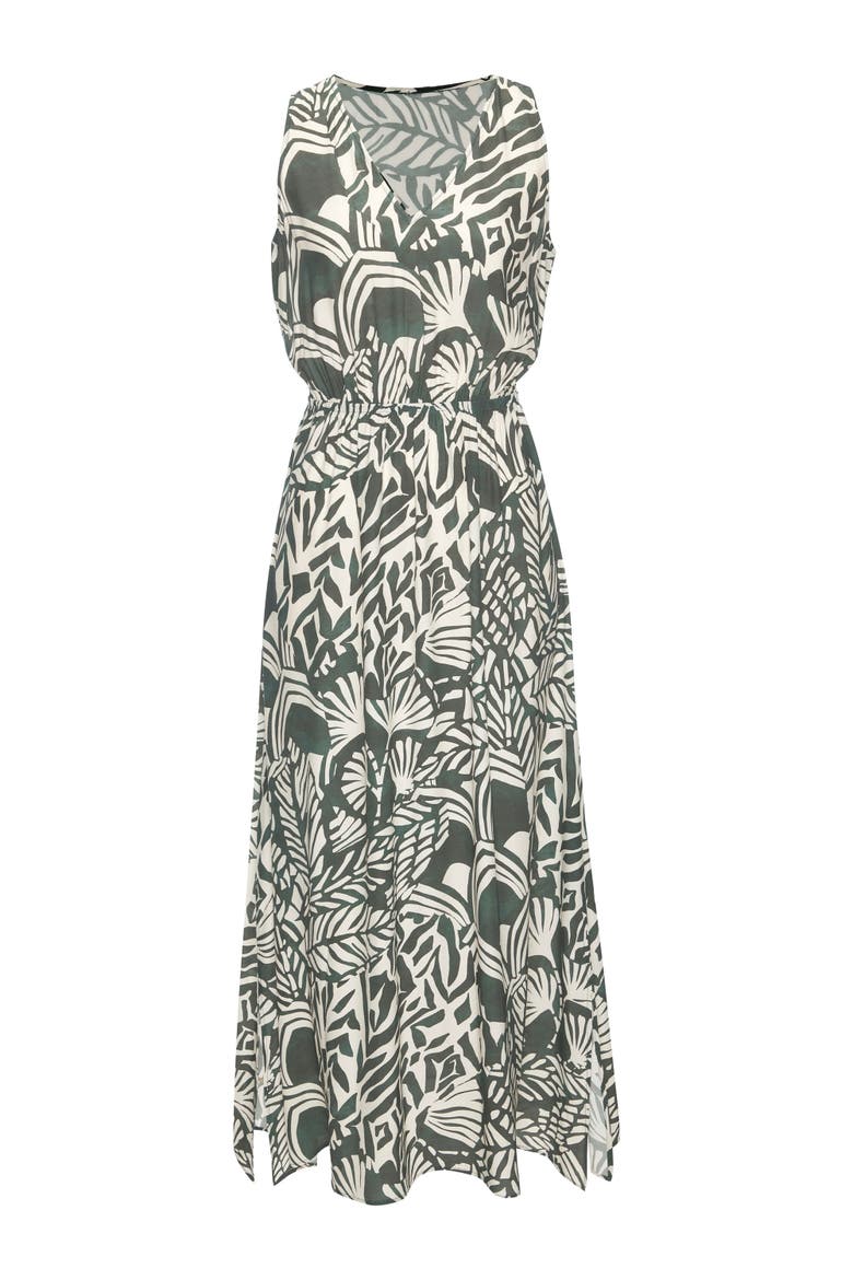 Flowy V-Neck Maxi Dress, Alternate, color, Green Ivory