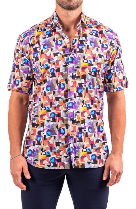 Galileo Resistance Abstract Print Short Sleeve Button-Up Shirt