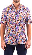 Maceoo Galileo Resistance Abstract Print Short Sleeve Button-Up Shirt