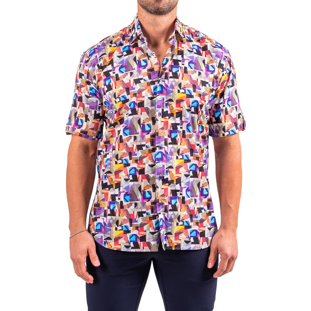 Maceoo Galileo Resistance Abstract Print Short Sleeve Button-up Shirt