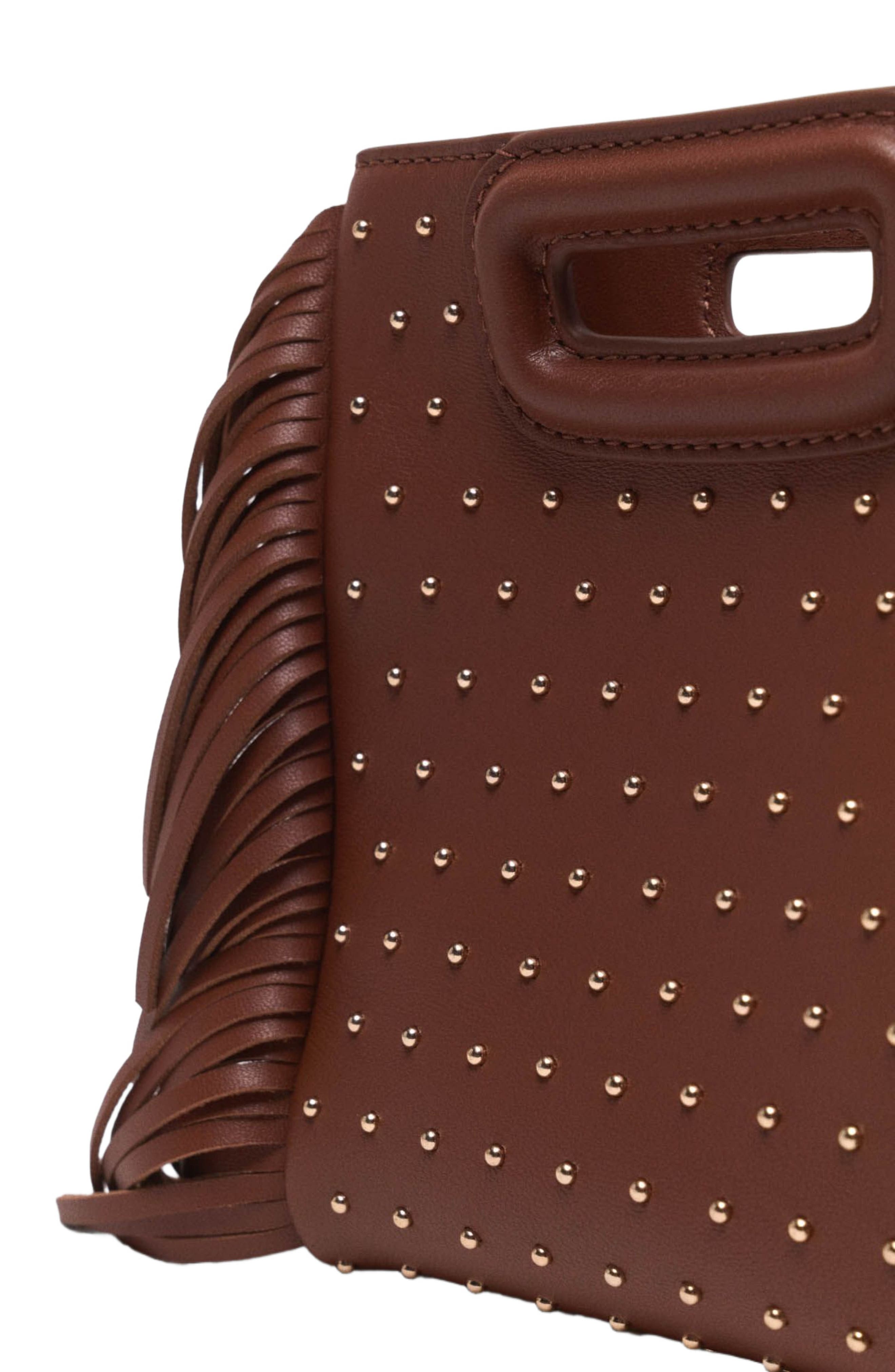 maje Leather M mini bag with studs, Alternate, color, Brown