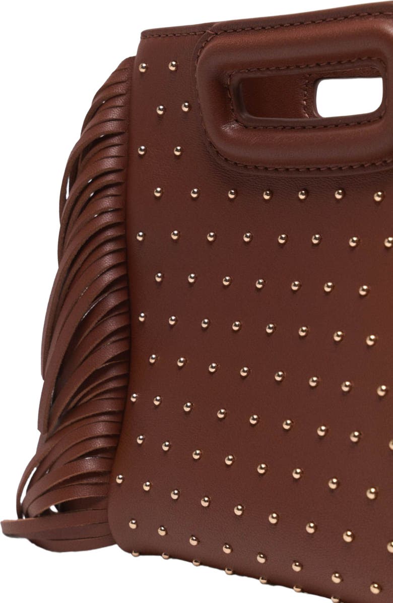 maje Leather M mini bag with studs, Alternate, color, Brown