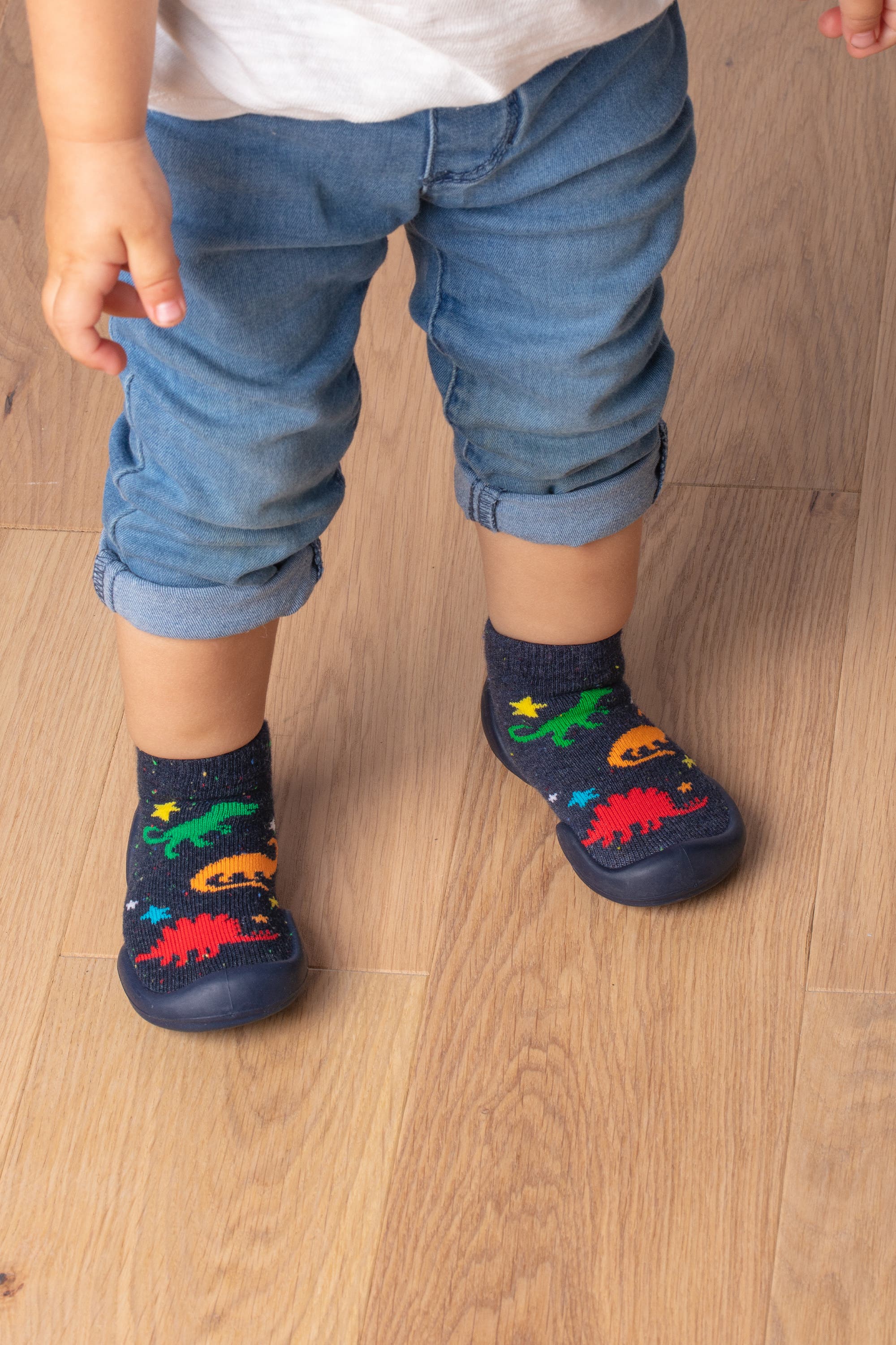 Komuello Toddler Boy Sock Shoes - Dinos, Alternate, color, Dark Navy