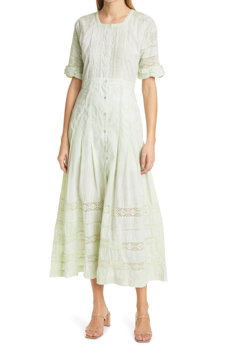 LoveShackFancy Edie Lace Inset Midi Dress, Main, color, 
