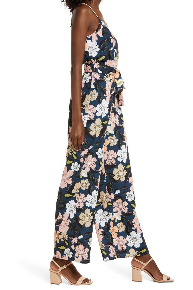 Floral Wide Leg Jumpsuit, Alternate, color, TEAL FALL BOUQUET