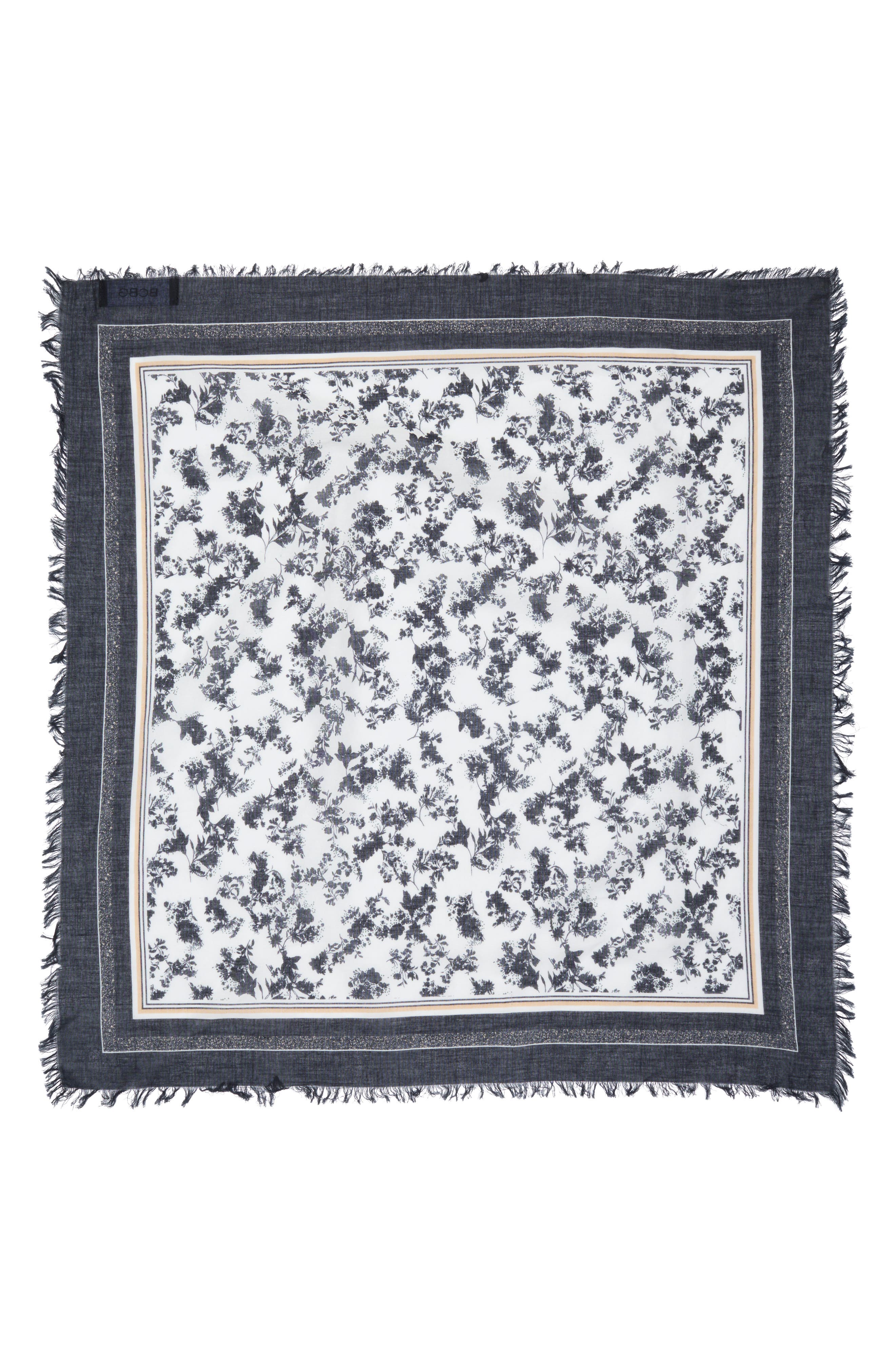 BCBGeneration Sketched Floral Cotton Square Scarf (Women) | Nordstromrack