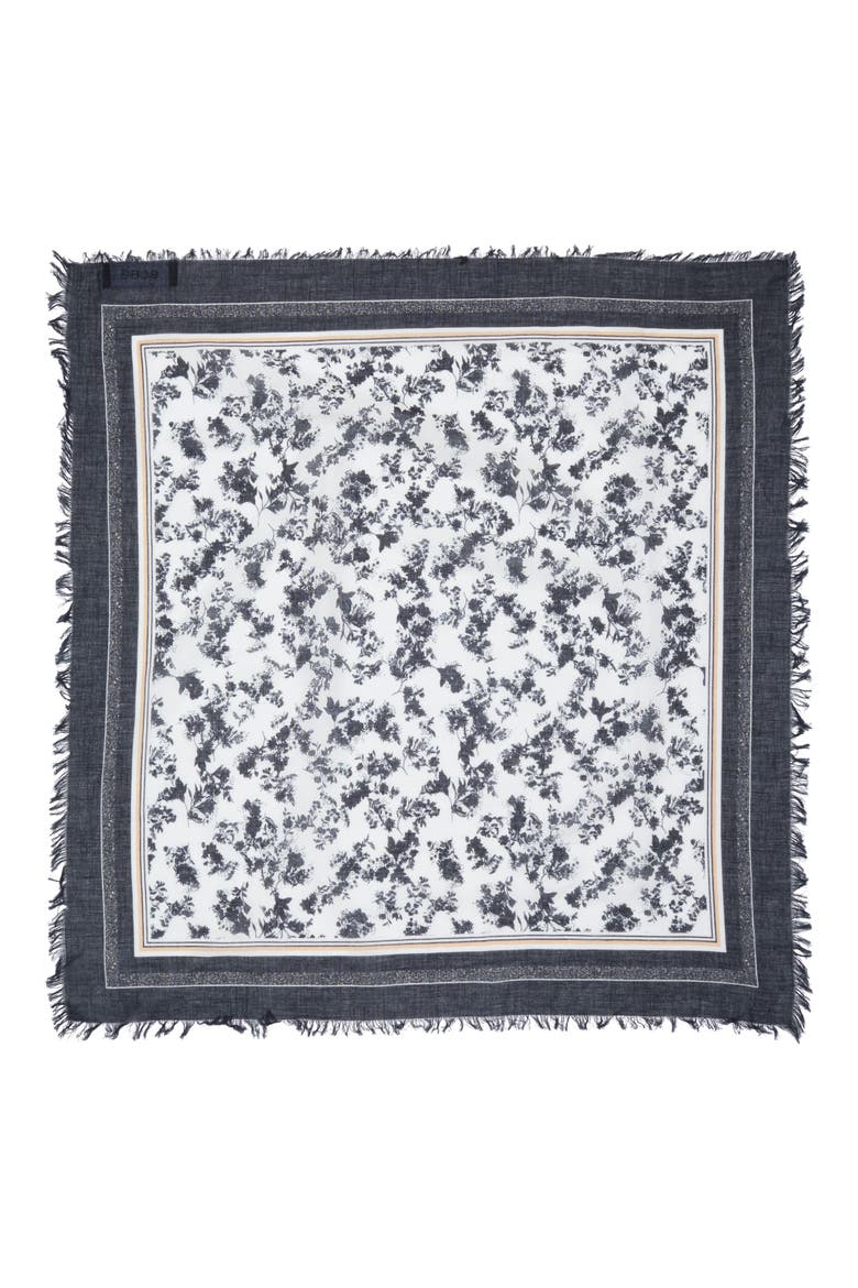 Sketched Floral Cotton Square Scarf, Alternate, color, BLACK