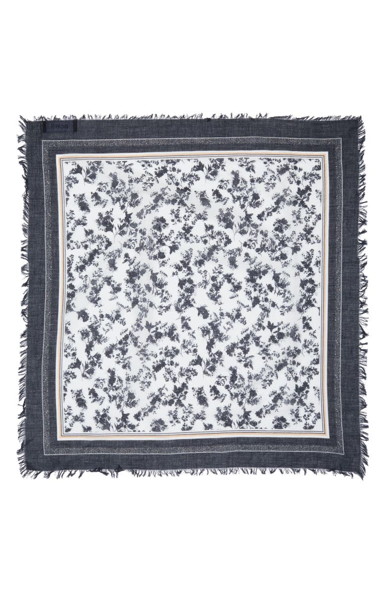 BCBGeneration Sketched Floral Cotton Square Scarf, Alternate, color, Black