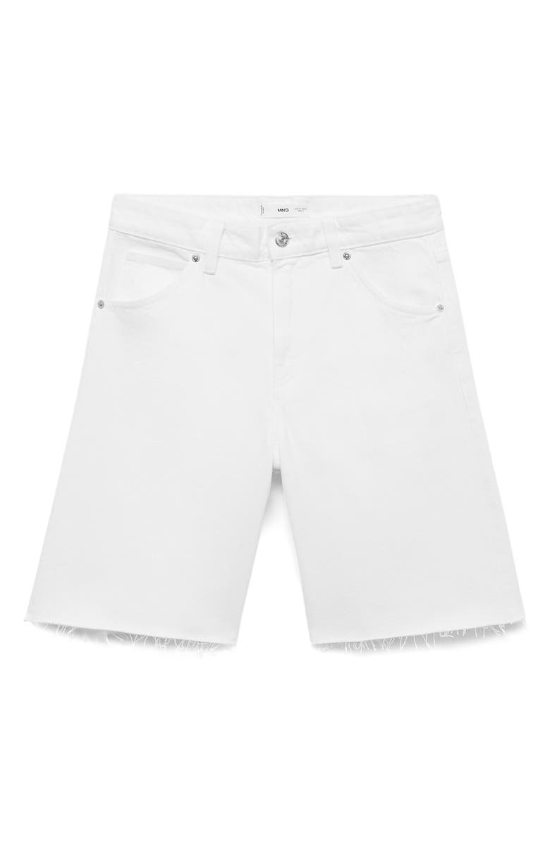 MANGO Frayed Denim Bermuda Shorts, Alternate, color, White