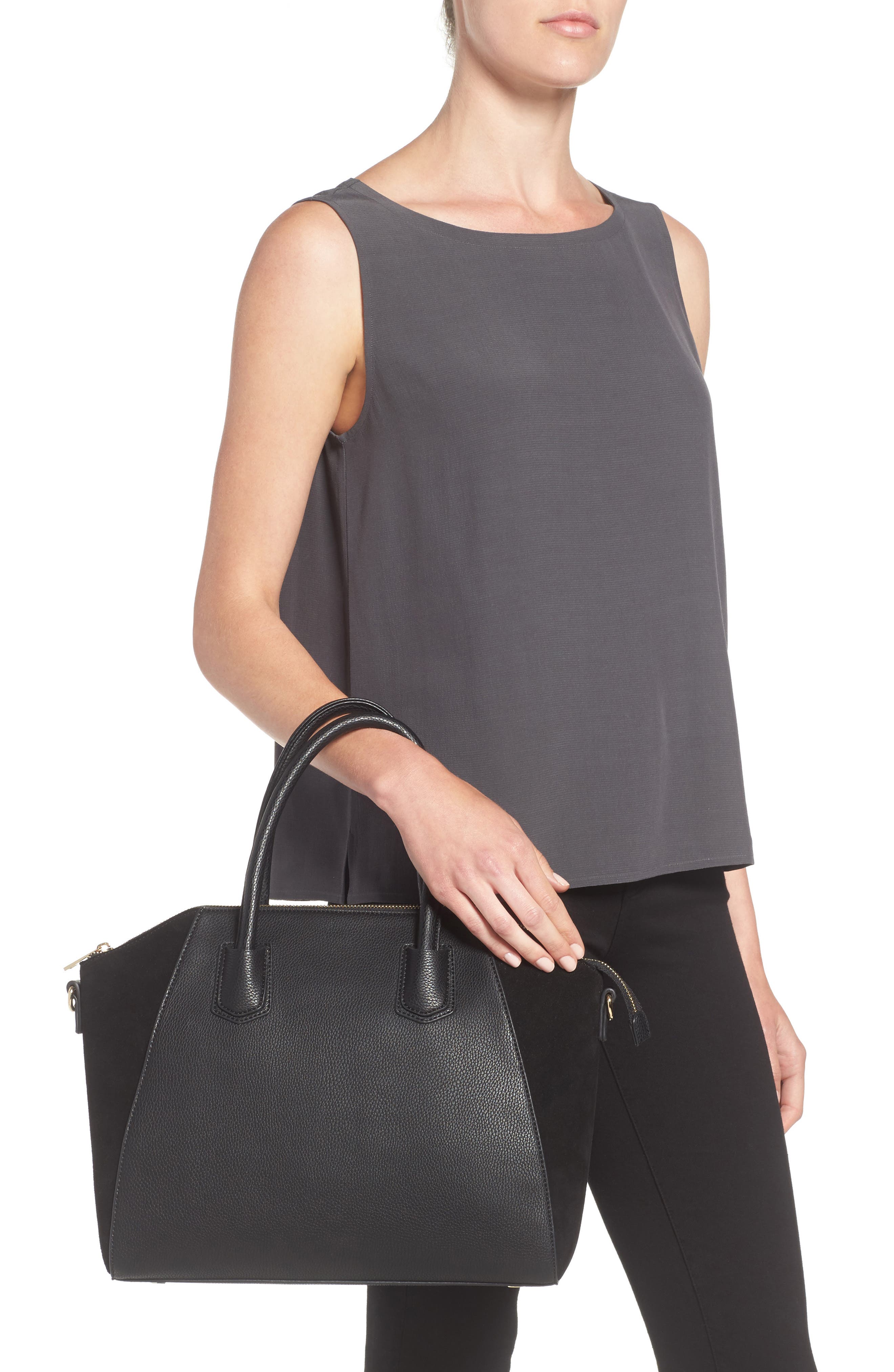 Sole Society Mikayla Faux Leather & Suede Satchel, Alternate, color, 