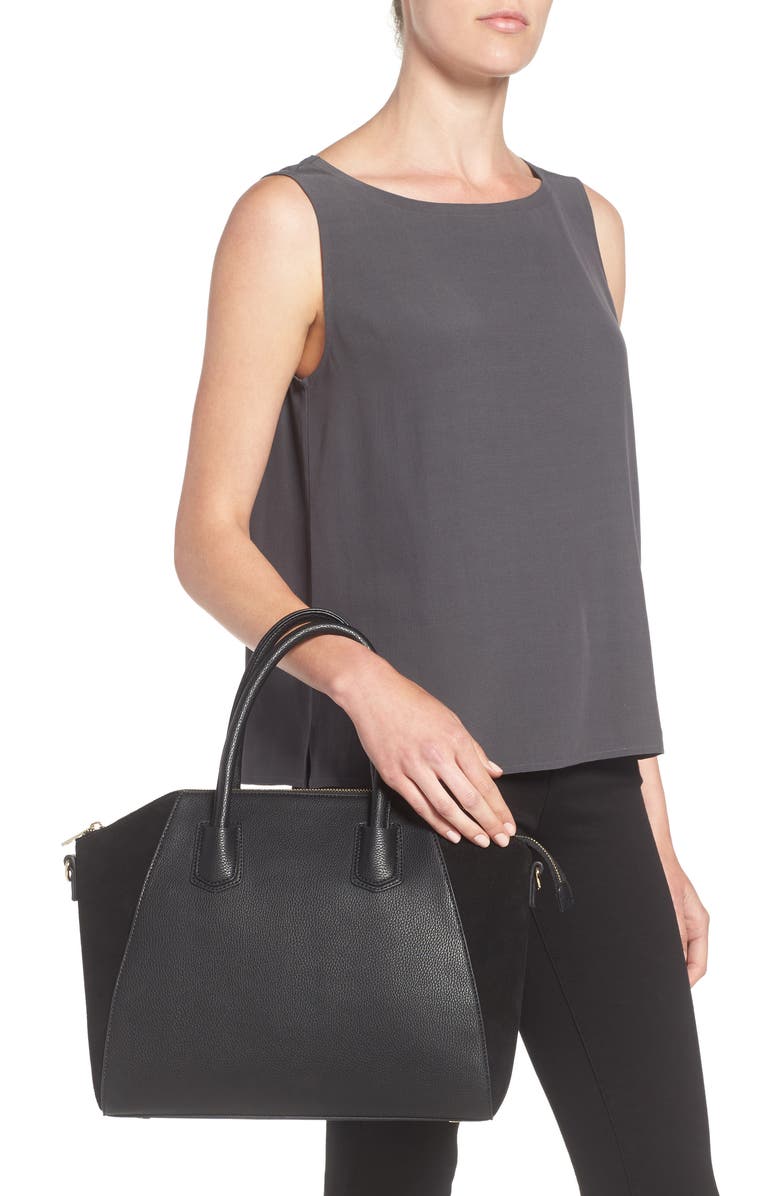 Sole Society Mikayla Faux Leather & Suede Satchel, Alternate, color,