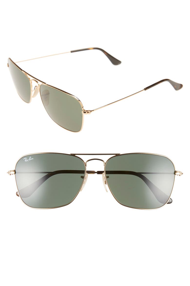 Caravan 58mm Aviator Sunglasses, Main, color, GOLD/ DARK GREEN
