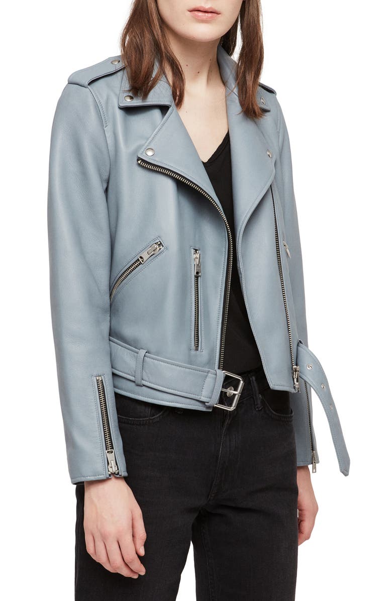AllSaints Balfern Lambskin Leather Biker Jacket, Alternate, color,