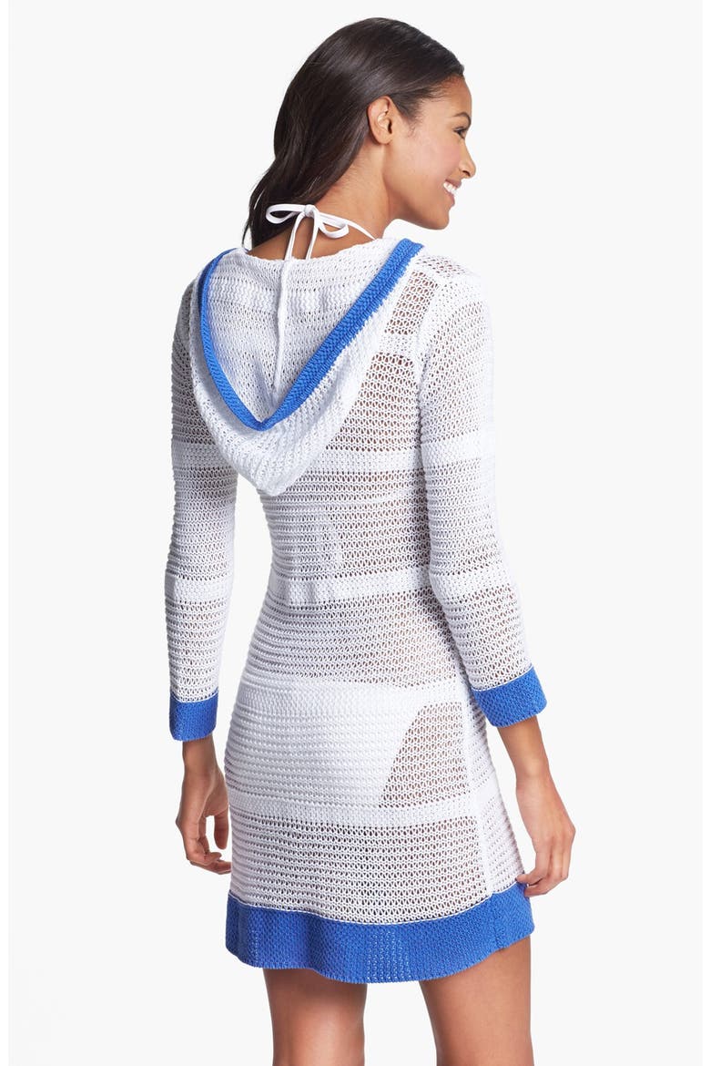 Open Stitch Beach Sweater, Alternate, color, WHITE/ PERIWINKLE