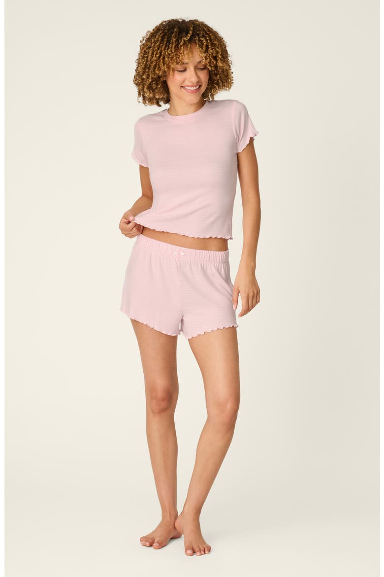 Striped Pointelle Pajama Shorts, Alternate, color, TENDER PINK