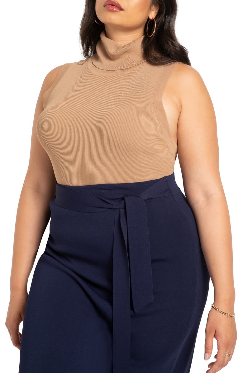 ELOQUII Sleeveless Rib Turtleneck Sweater, Main, color, 