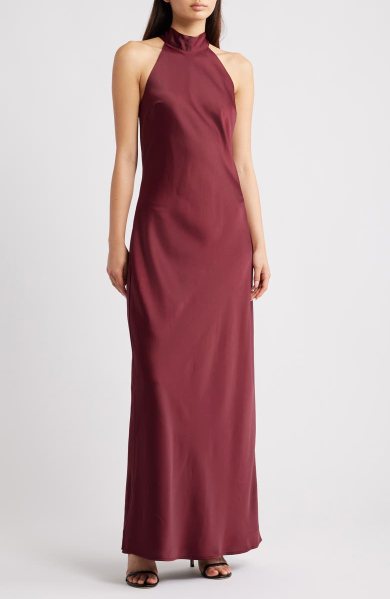 WAYF Violetta Matte Satin Gown, Main, color, Merlot