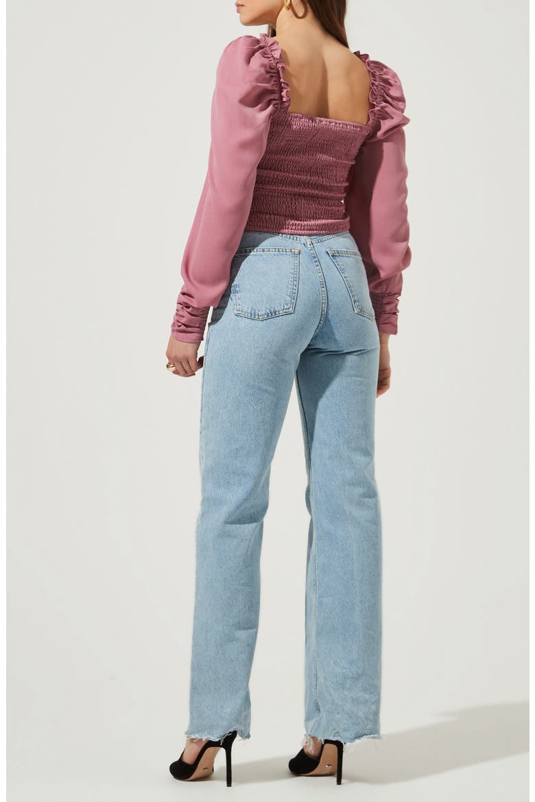 Square Neck Puff Sleeve Top, Alternate, color, PINK